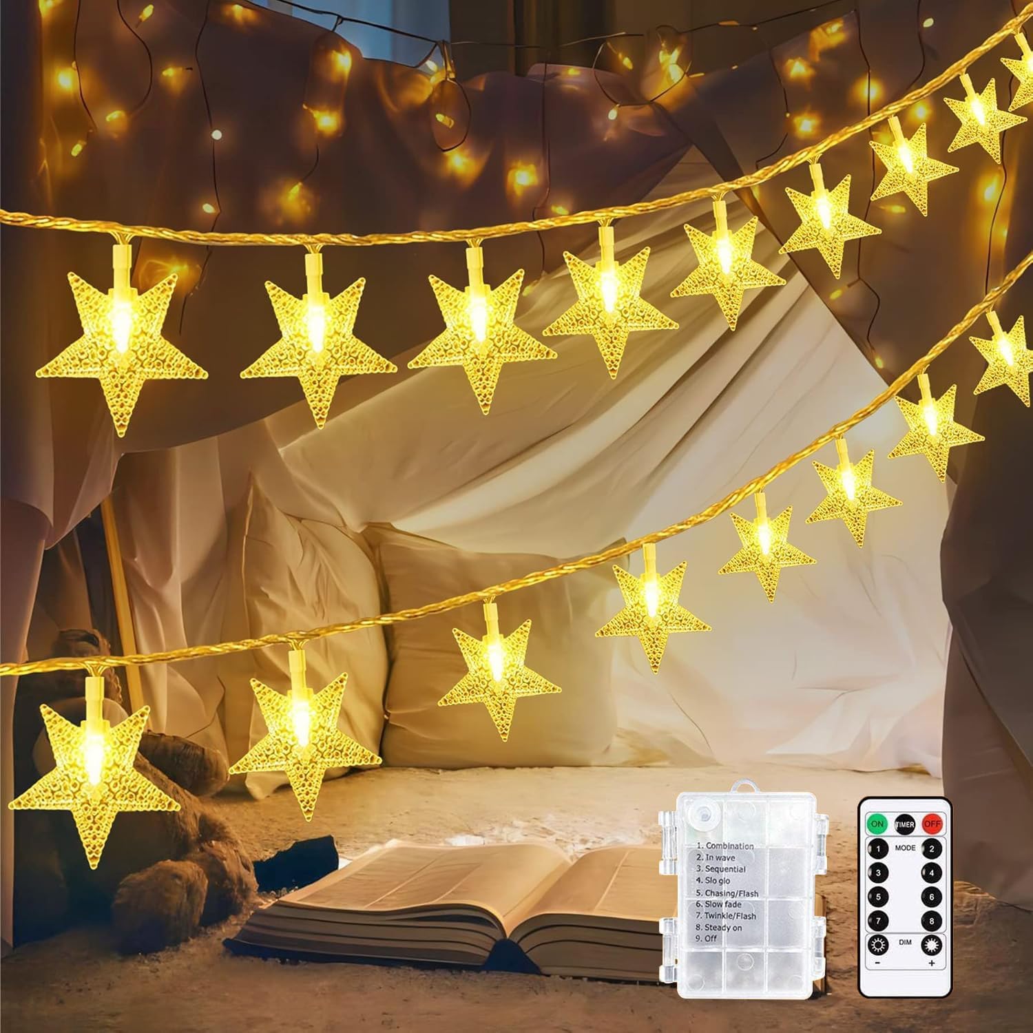 Easytao Fairy Lights Battery Operated, 34Ft 100 LED Star String Light, LED Lights with Remote, 8 Lighting Modes Waterproof Indoor Fairy Lights for Bedroom Party Wedding Christmas Decor – Warm White Easytao Fairy Lights Battery Operated, 34Ft 100 LED Star String Light, LED Lights with Remote, 8 Lighting Modes Waterproof Indoor Fairy Lights for Bedroom Party Wedding Christmas Decor – Warm White