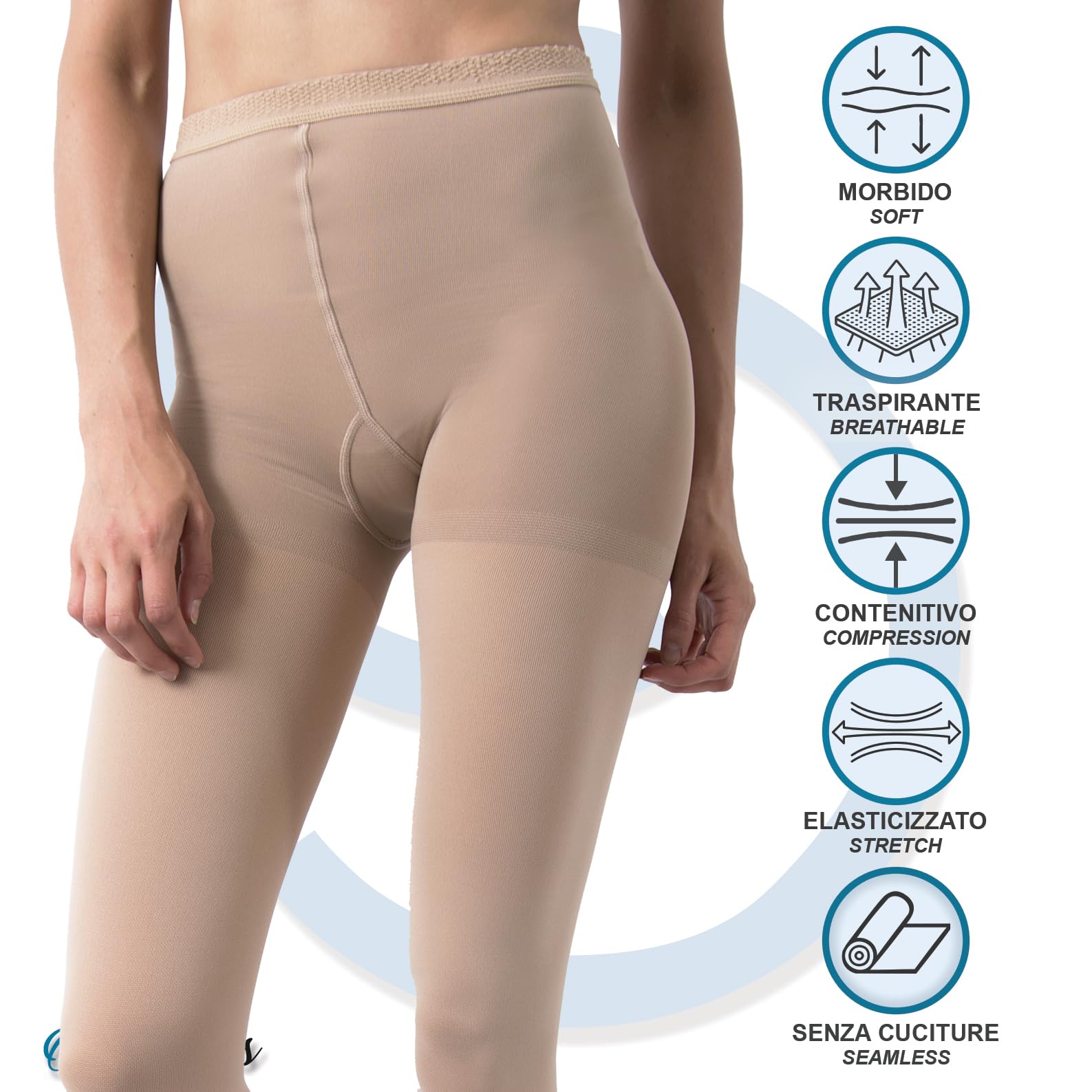 Beman 419C - Collant Medicali K2 Classe 2, Compressione Graduata 23-32 mmHg, Punta Chiusa Unisex, Tallone Rinforzato e Cuciture Piatte, Elastici Resistenti