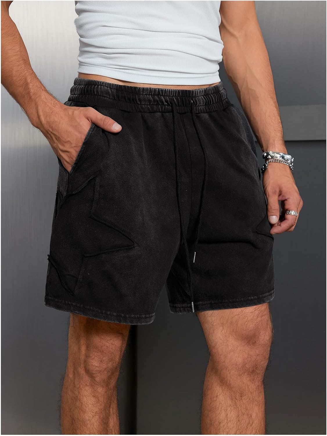 Men's Star Graphic Y2k Shorts Drawstring Waist Distressed Vintage Track Shorts Streetwear - Image 5