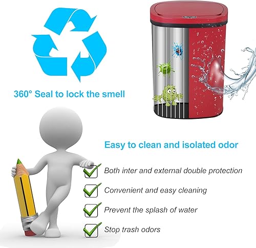 Miniatura 4 de Cubo de basura automático de gran capacidad (13 galones 50 litros) con tapa y sensor de movimiento electrónico, por lo que no requiere contacto
