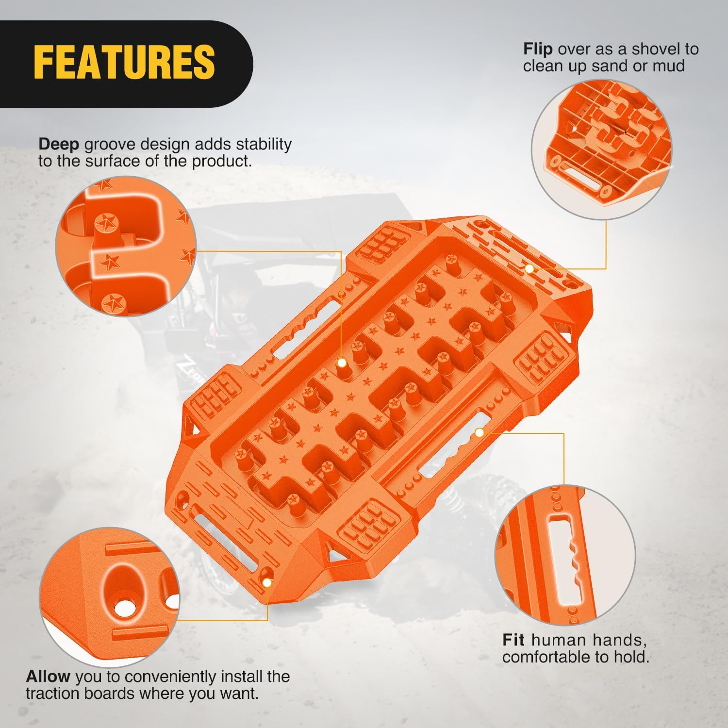 Nilight Recovery Offroad Traction Boards Mini Short Emergency Tire Tracks Mats For 4WD 4X4 ATV UTV on Mud Sand Snow (2PCS Orange)