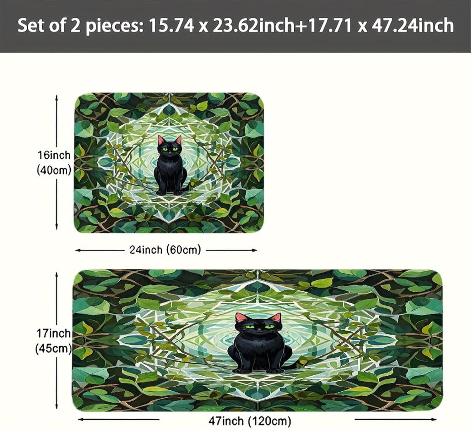 Black Cat Kitchen Mat Kitchen Rug Set | Kitchen Rugs Flannel Velvety Washable breathable Water Absorbent Soft ，kitchen utensils for Kitchen, Floor,Laundry