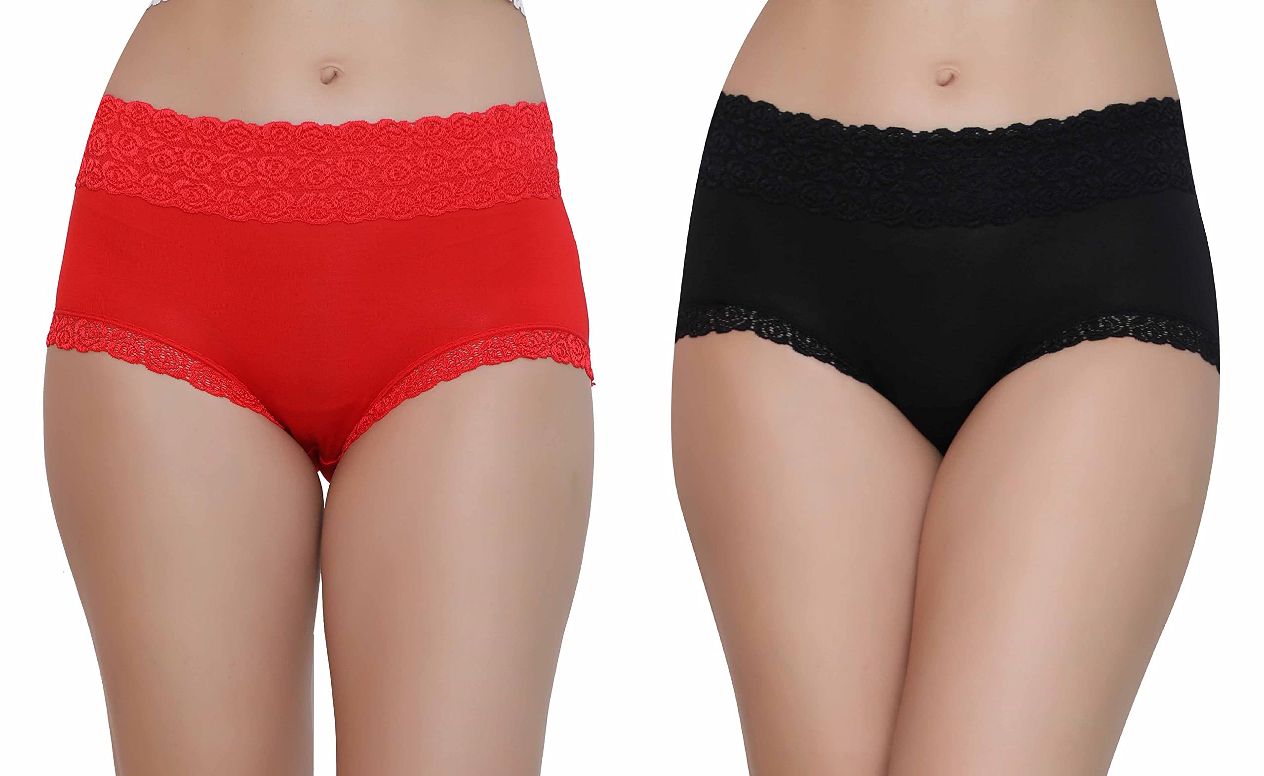 Women Cotton Lace Spandex Mid Rise Full Coverage Hipster Panty, Free Size-image-16