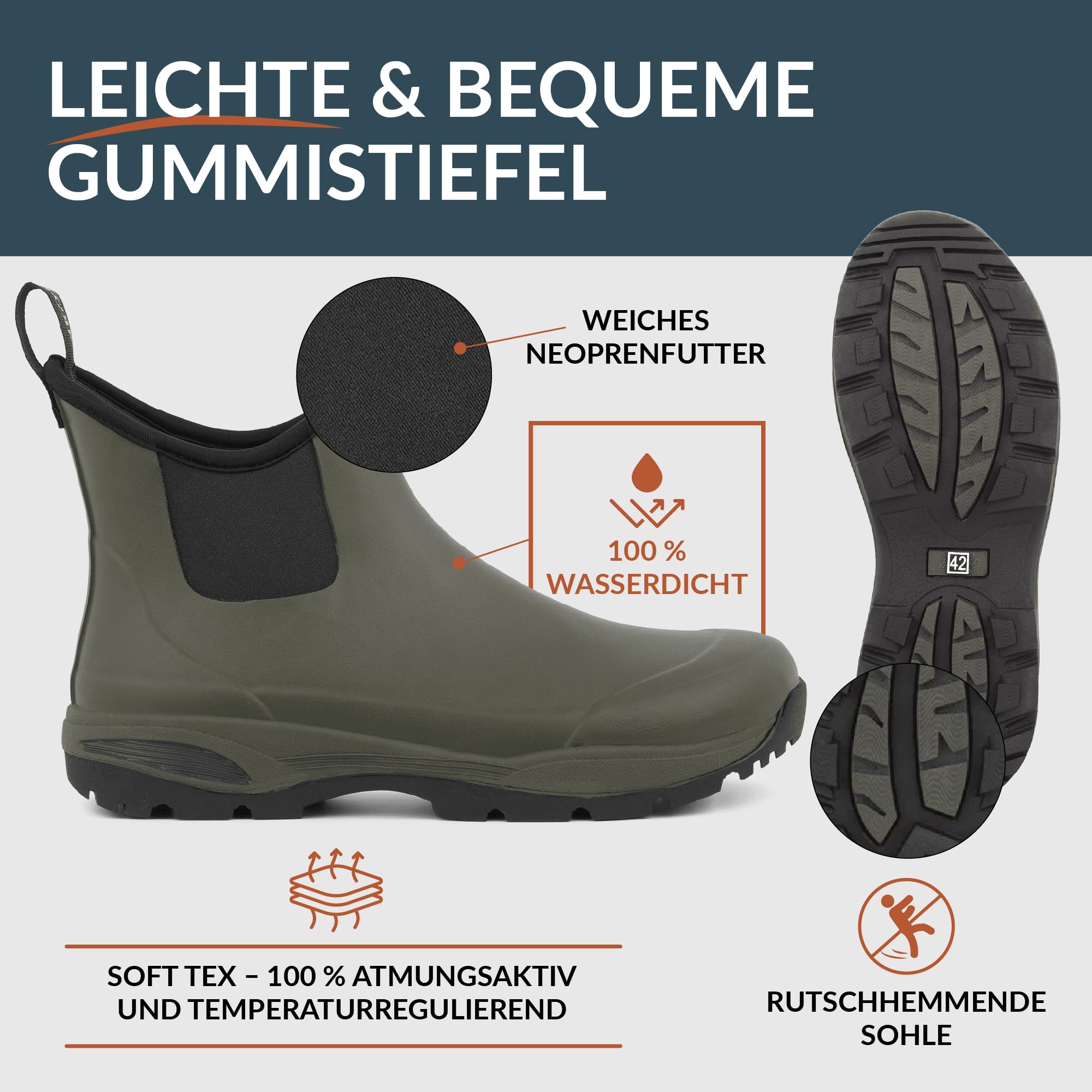 Gummistiefel Herren Halbhoch | Wasserdicht Gummistiefel Herren Kurz für Männer