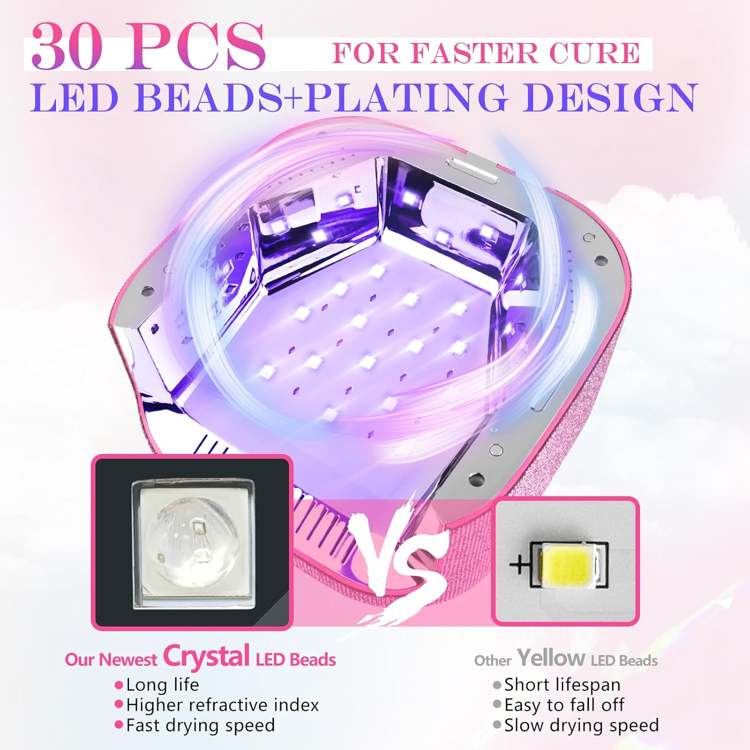 NXJ INFILILA UV Light for Gel Nails, 54W Cordless Nail Lamp, Pink Rhinestone Rechargeable Nail Lamp, Bling Wireless Fast Curing Dryer Professional Quick Dry for Salon & Home