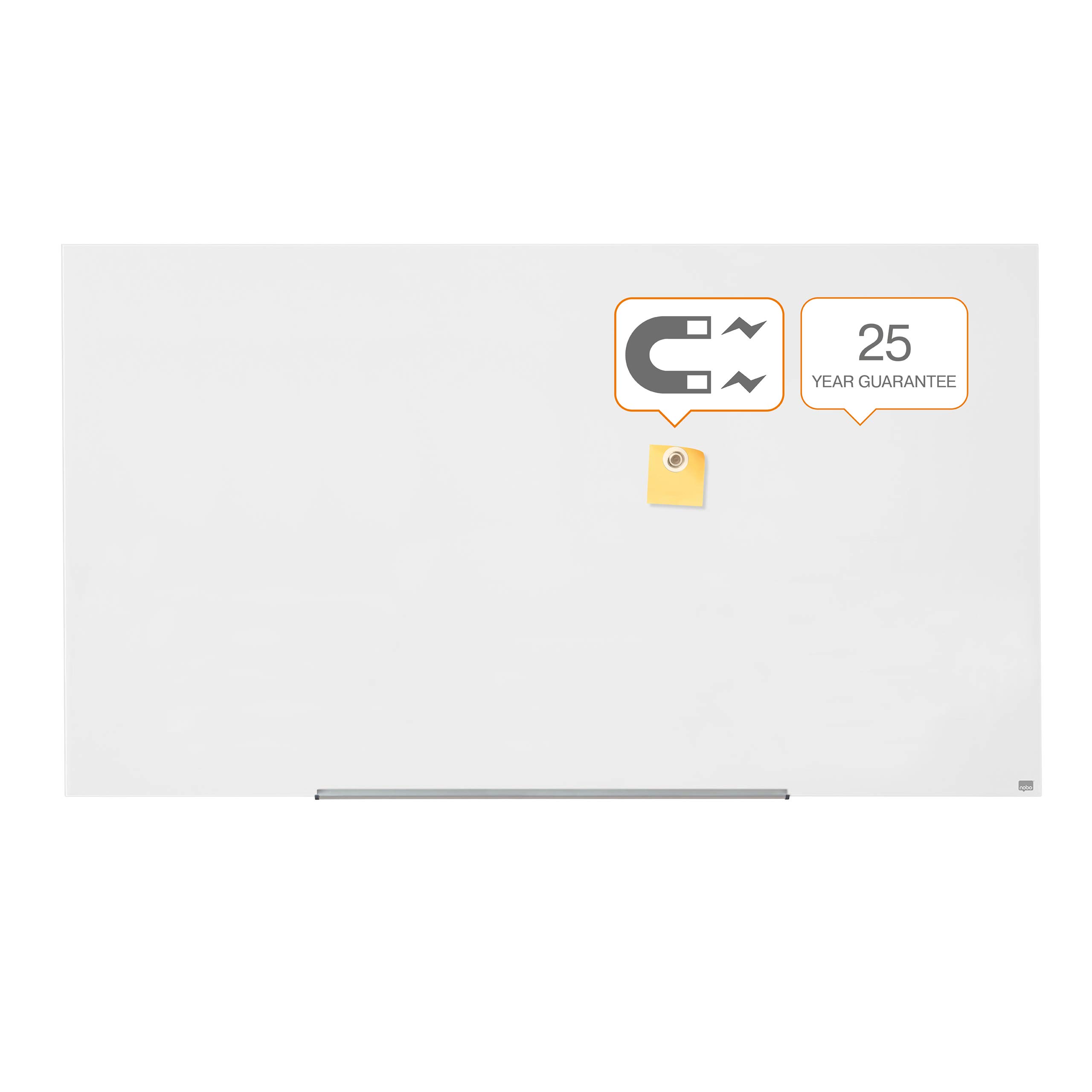 Nobo Pizarra Magnética de Cristal Con Bandeja para Rotuladores Extraíble, 1900 x 1000 mm, Sistema de Instalación InvisaMount, Impression Pro, Blanco Brillante, 1905178