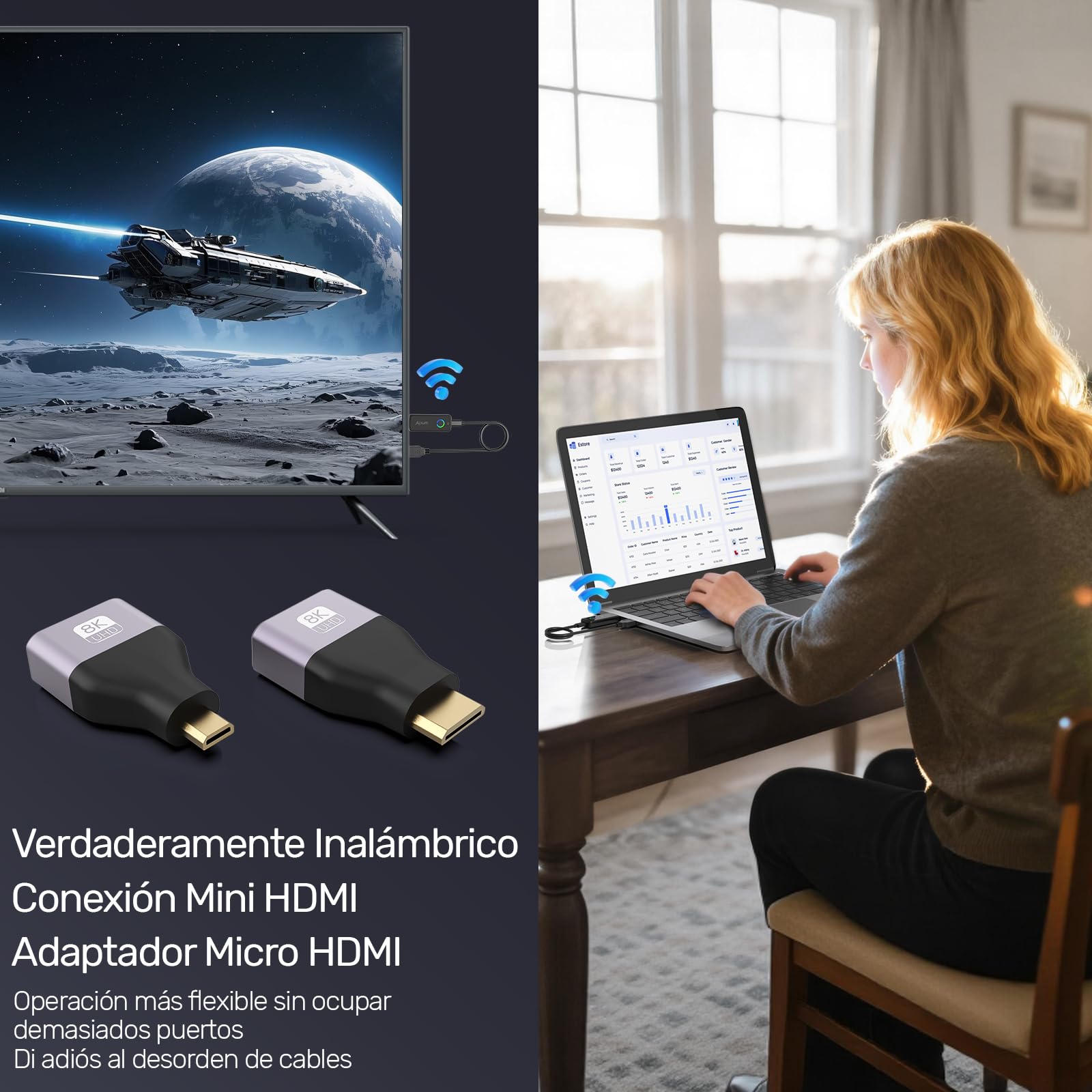 Alxum Transmisor y Receptor HDMI Inalámbrico, Streaming Sin Cables 1080P@60Hz Desde PC/Portátil a TV/Proyector, 50M de Alcance, Plug & Play para Gaming y Reuniones de Negocios