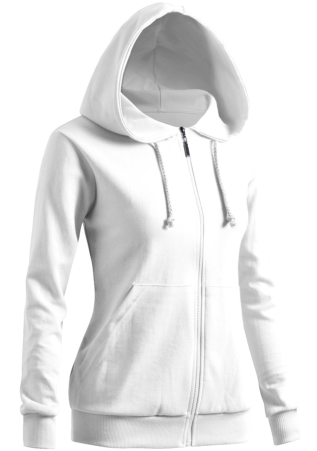 CLOVERY Women's Kangaroo Pocket Zipup Long Sleeve Hoodie White US S/Tag S