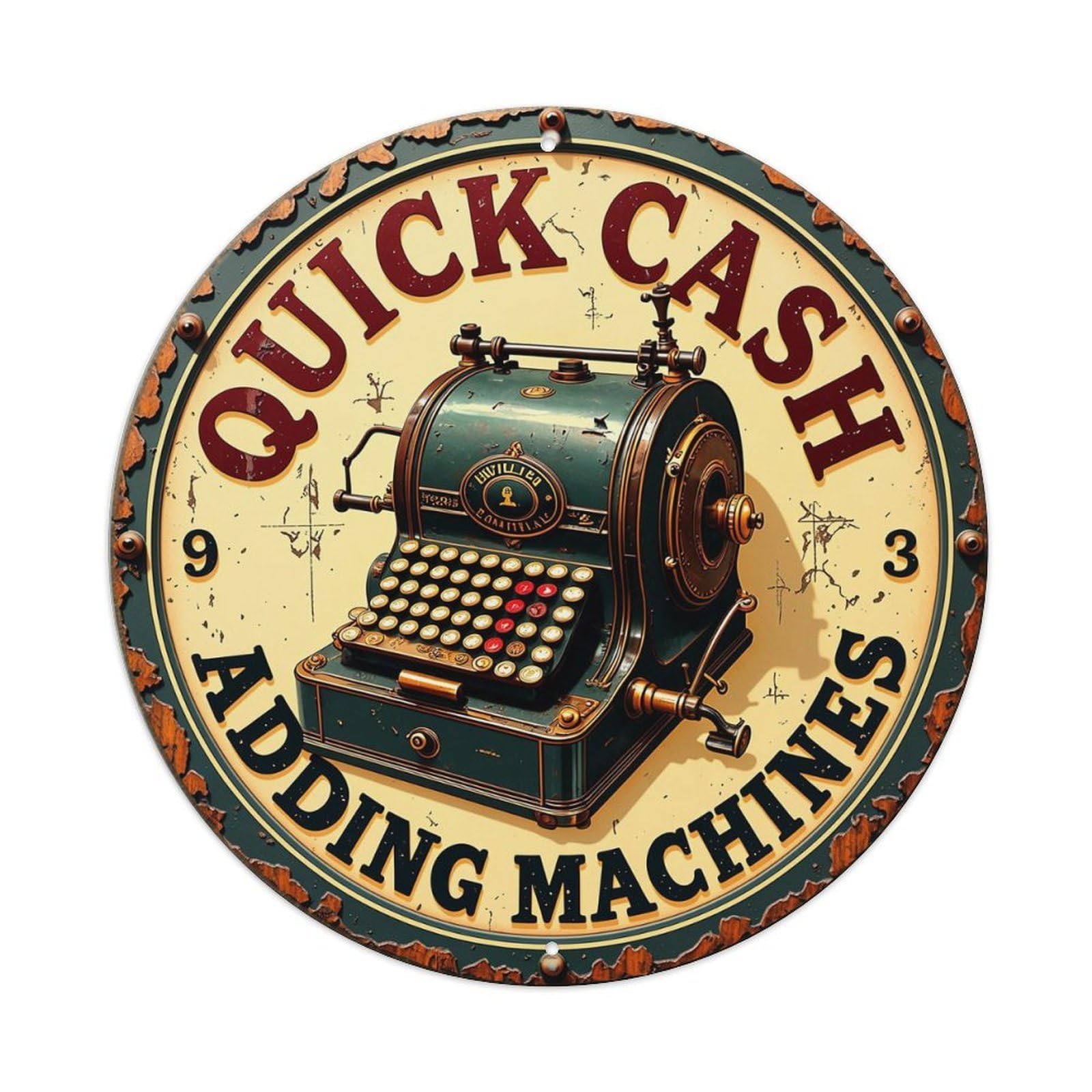 Vintage Cash Machine Sign Retro Metal Sign Round Tin Sign, Vintage Decor Art Poster for Bar, Home, Man Cave, Kitchen, Laundry Room Gift 8x8Inch
