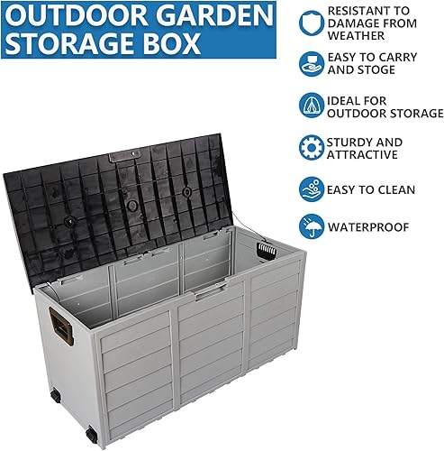 Miniatura 6 de Vasitelan Caja de almacenamiento de plástico de resina para exteriores de 75 galones, impermeable, caja de almacenamiento para patio, organización