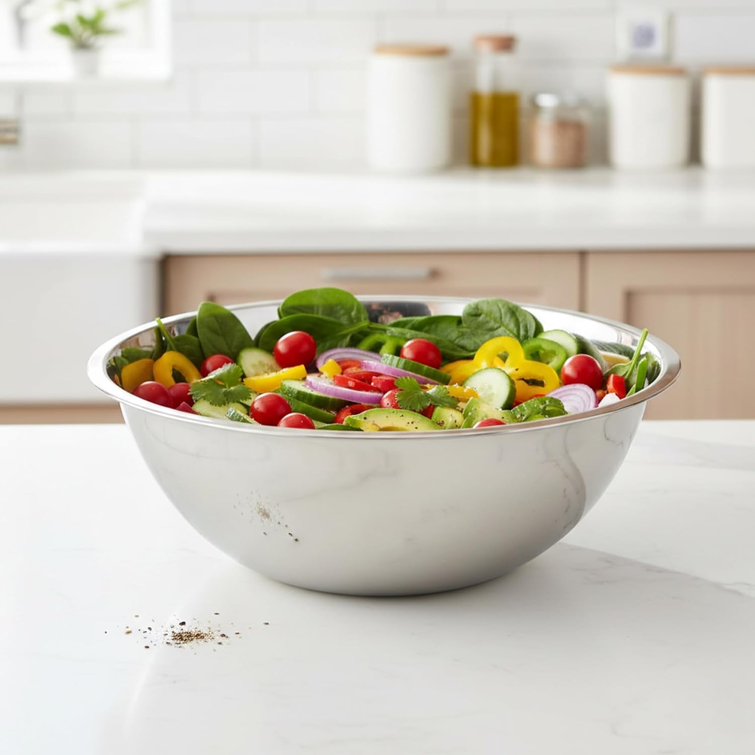 Stainless Steel Mixing Bowls Set of 3 – 13, 16 & 20 Qt – Large, Durable Bowls for Mixing, Cooking, Baking, Meal Prep, and Serving – Essential Kitchen and Home Cooking Utensils