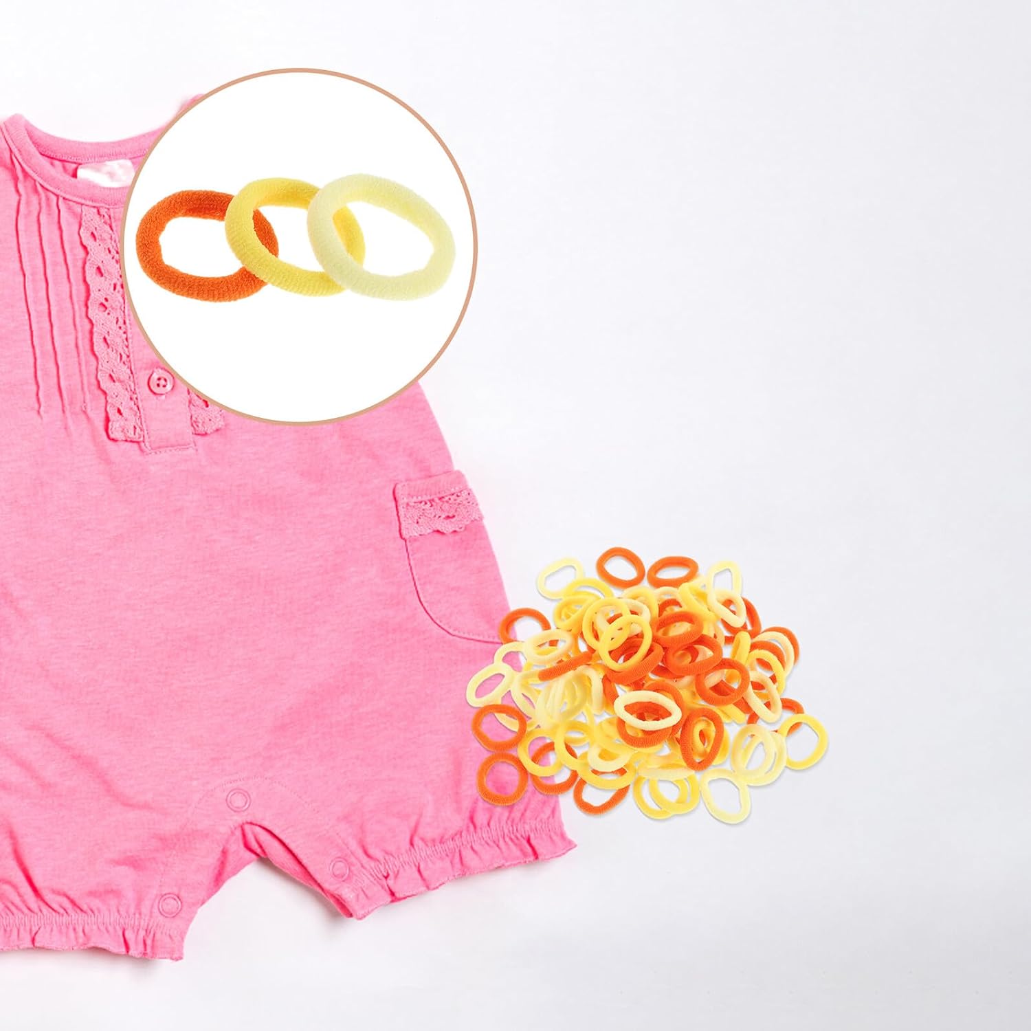 500pcs Hair Ties Elastic Bands, High Stretch Non-damaging Soft Ponytail Holders, Yellow Color, 5pcs Hair Accessories for Little