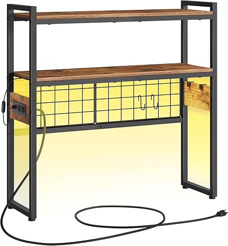HOOBRO Estantería de escritorio, organizador de escritorio de 2 niveles, estante de almacenamiento de oficina de madera de 29.9 pulgadas con tomas,