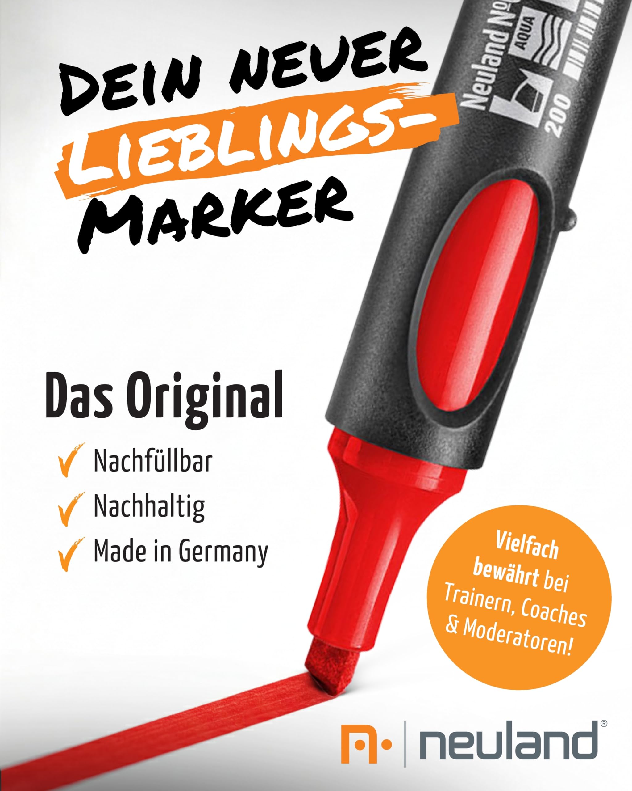 Neuland No.One® Flipchartmarker I Mehrfarbiges 8er Set mit Keilspitze 2-6mm I Nachfüllbarer Marker für Trainer, Moderatoren & Coaches I Ergonomischer & langlebiger Flipchartstift