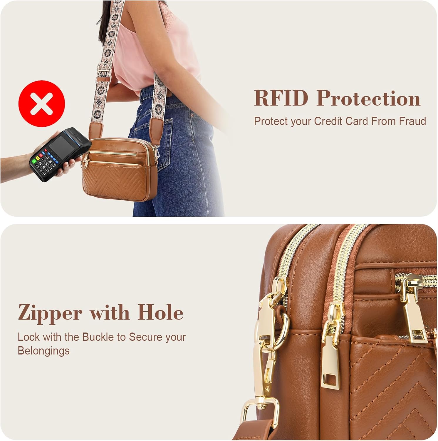 printe Small Crossbody Bags for Women, Vegan Leather Trendy Purses for Women, Travel Handbags with Adjustable Shoulder Strap - Image 5