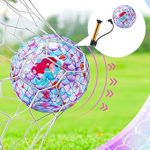 Miniatura 10 de Halloscume Balón de fútbol tamaño 3 para niñas, juego de regalo de pelota de fútbol de unicornio con purpurina para niñas de 3 a 8 años con bomba y