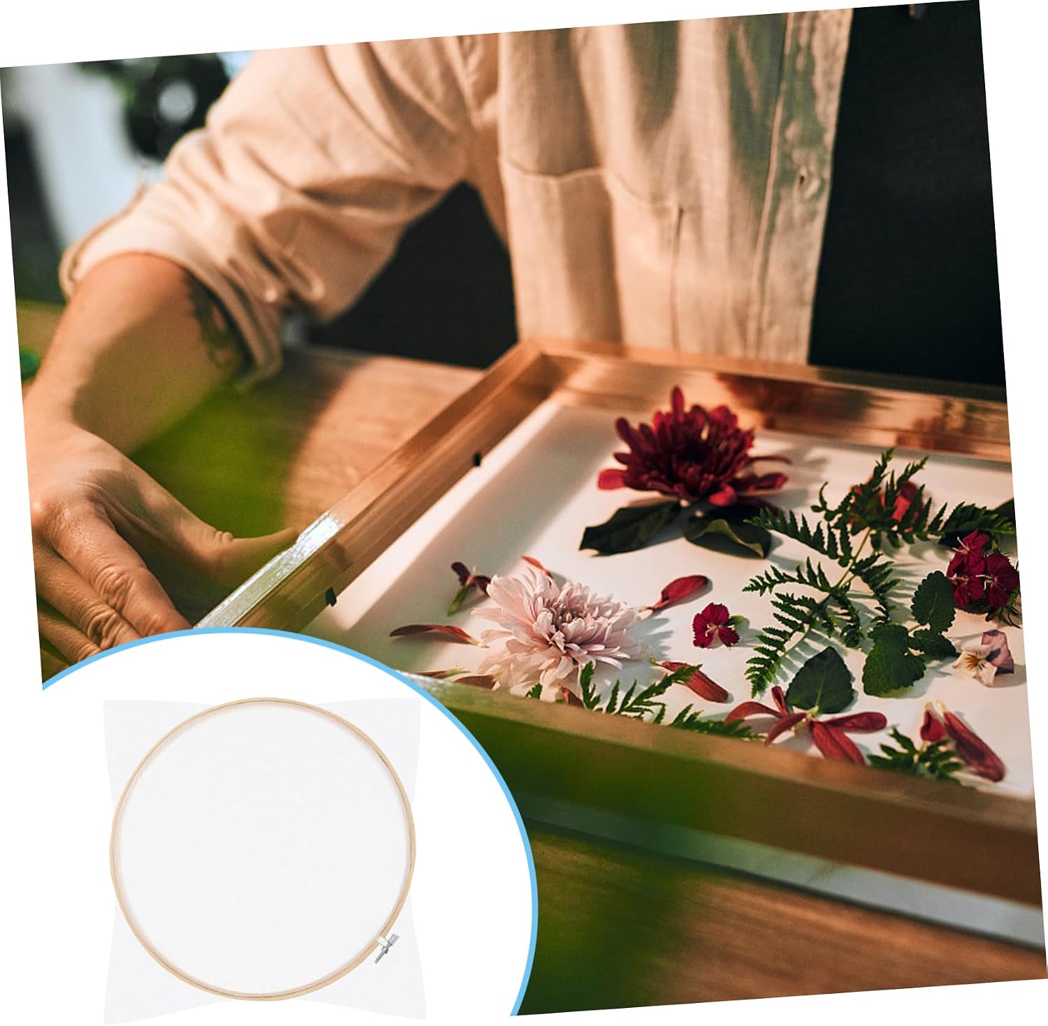 OHPHCALL DIY Round Paper Making Frame Craft Screen for Boys and Girls Decorate Dried Flowers Inks Recycled Paper Easy to Use for Creative Projects
