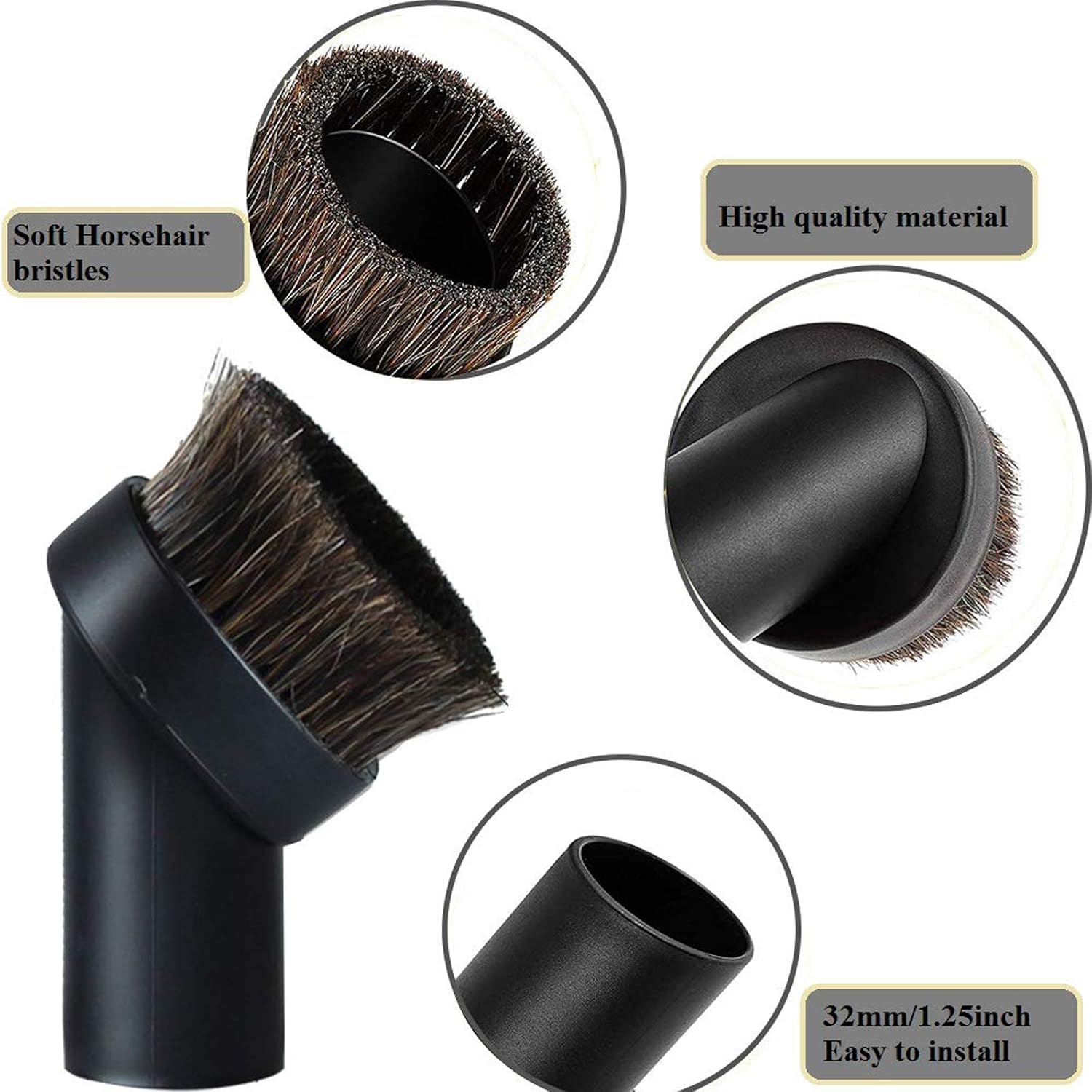 ANBOO 2 Pcs 1.25" Vacuum Attachments Brush 25MM Soft Horse Hair Vacuum Cleaner Dust Brush with 1-1/4" to 1-3/8" Hose Adapter… : Home & Kitchen