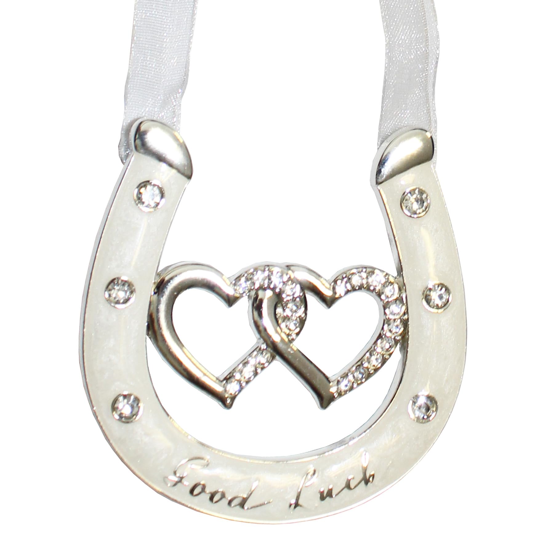The Leonardo Collection Wedding Silver/Ivory Double Heart Horseshoe Diamante Good Luck