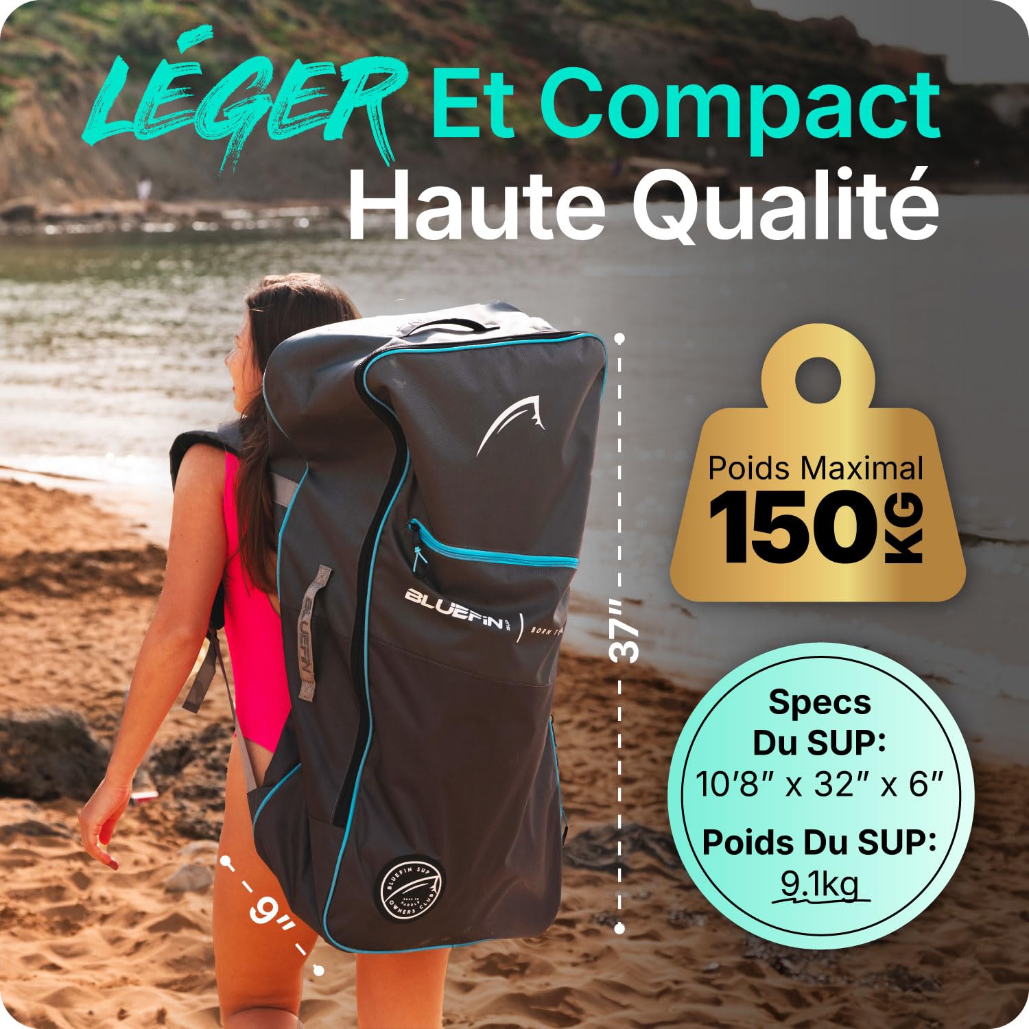 Bluefin Cruise - Planche de Paddle Gonflable 10'8 - Pack Sup de qualité supérieure et Accessoires - Planche de Paddle Sup antidérapante et légère - Planche de Paddle Sup Polyvalente de 15,2 cm