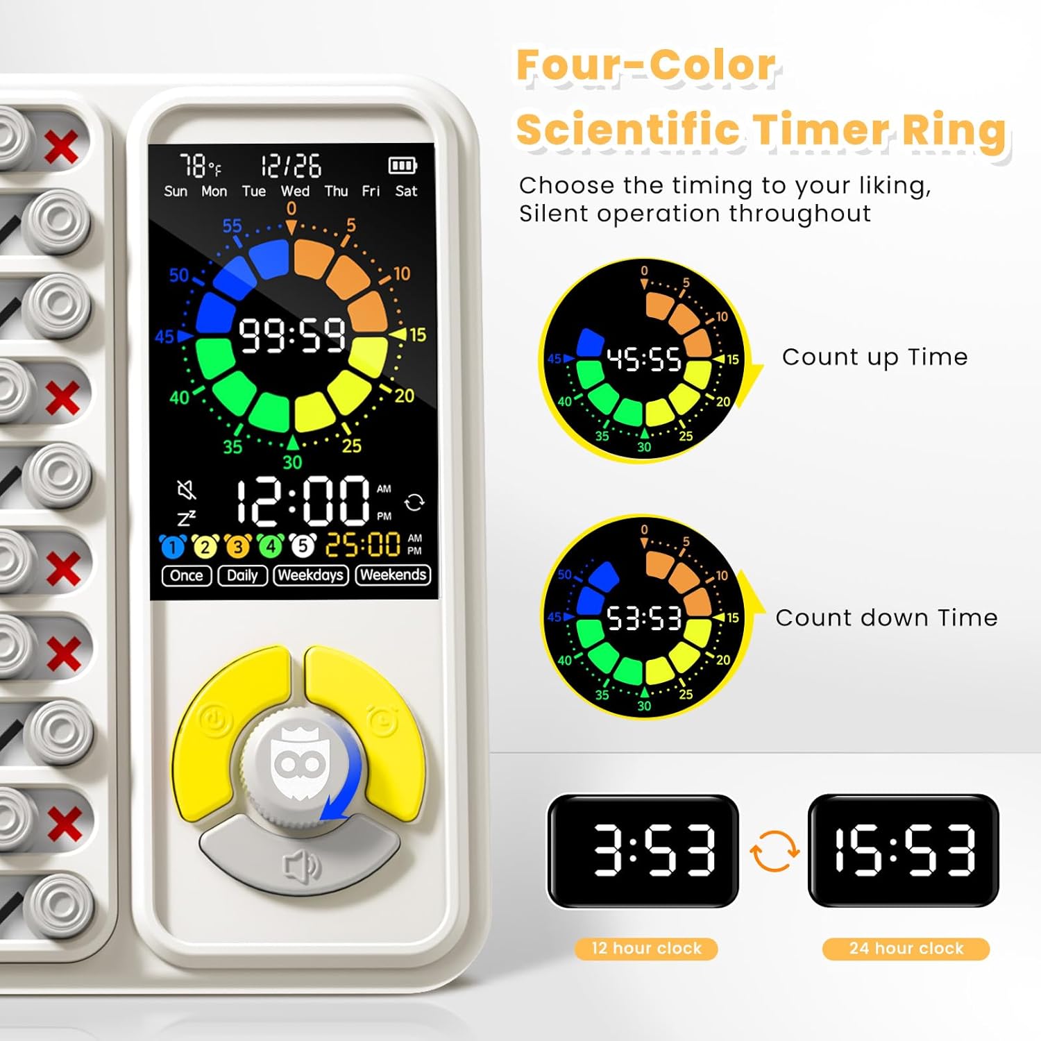5 IN 1 Visual Timer for Kids/Adults with Chore Chart, ADHD Tools 12/24H Silent Task Timer and Pomodoro Timer, ADHD & Autism Sensory Products, Visual Schedule for Kids Back to School Supplies Off-white