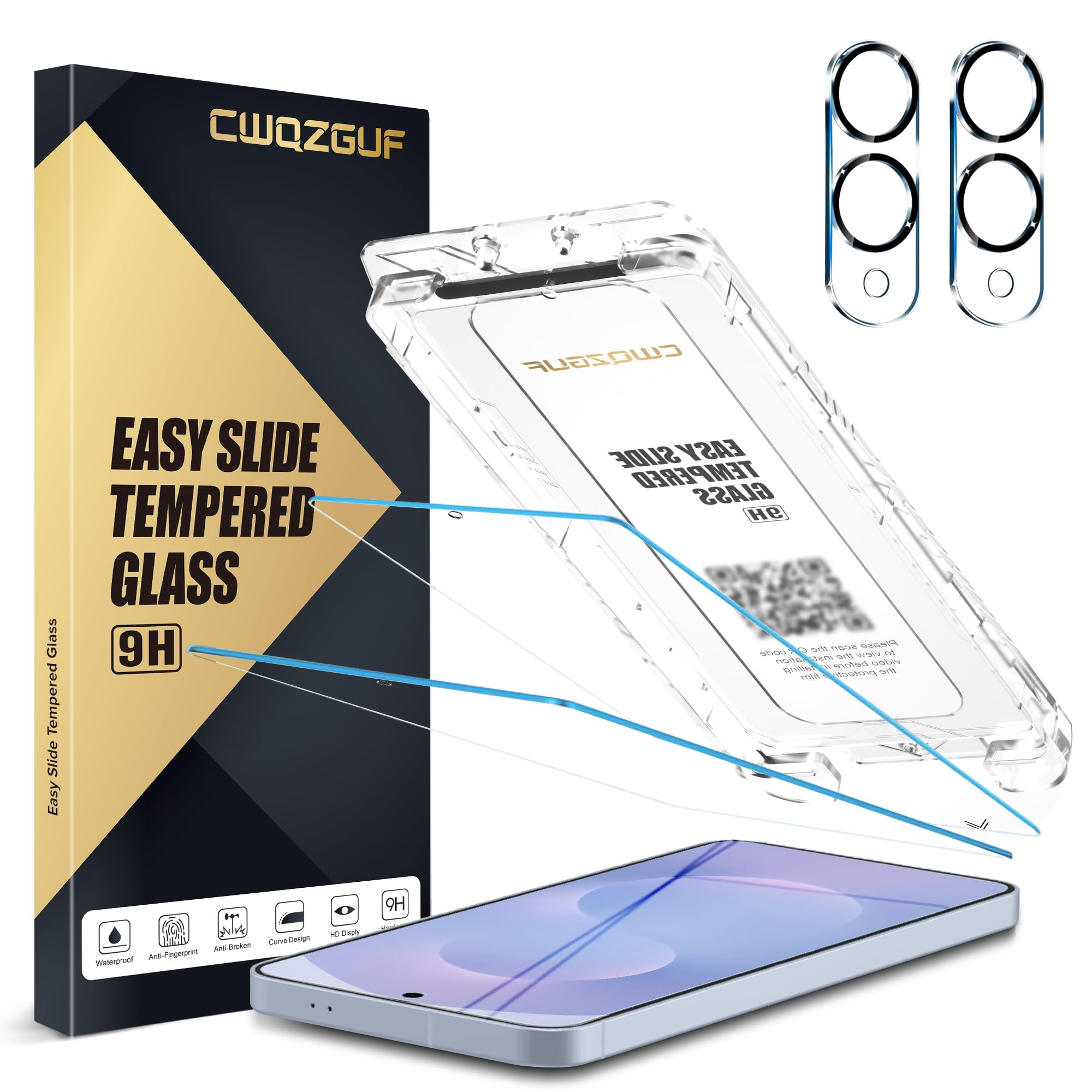 CWQZGUF [2+2 Pack] Screen Protector Compatible with Galaxy S25 Edge 5G, Easy Installation Kit with Camera Lens Protectors - HD Clear - Anti-Scratch -
