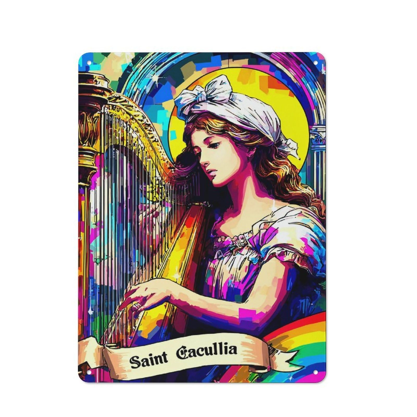 Junmoney Saint Cacullia's Harp Symphony Smart Metal Wall Decor 40X30cm, Office Metal Sign For Office, Study, Studio Or Hallway