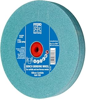 PFERD 61796 Bench Grinding Wheel, Silicon Carbide, 8" Diameter, 1" Thick, 1-1/4" Arbor Hole, 120 Grit, 3600 Maximum RPM