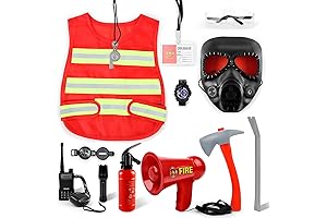 deAO Kids Firefighter Costume Set with Toy Accessories and Fire Extinguisher