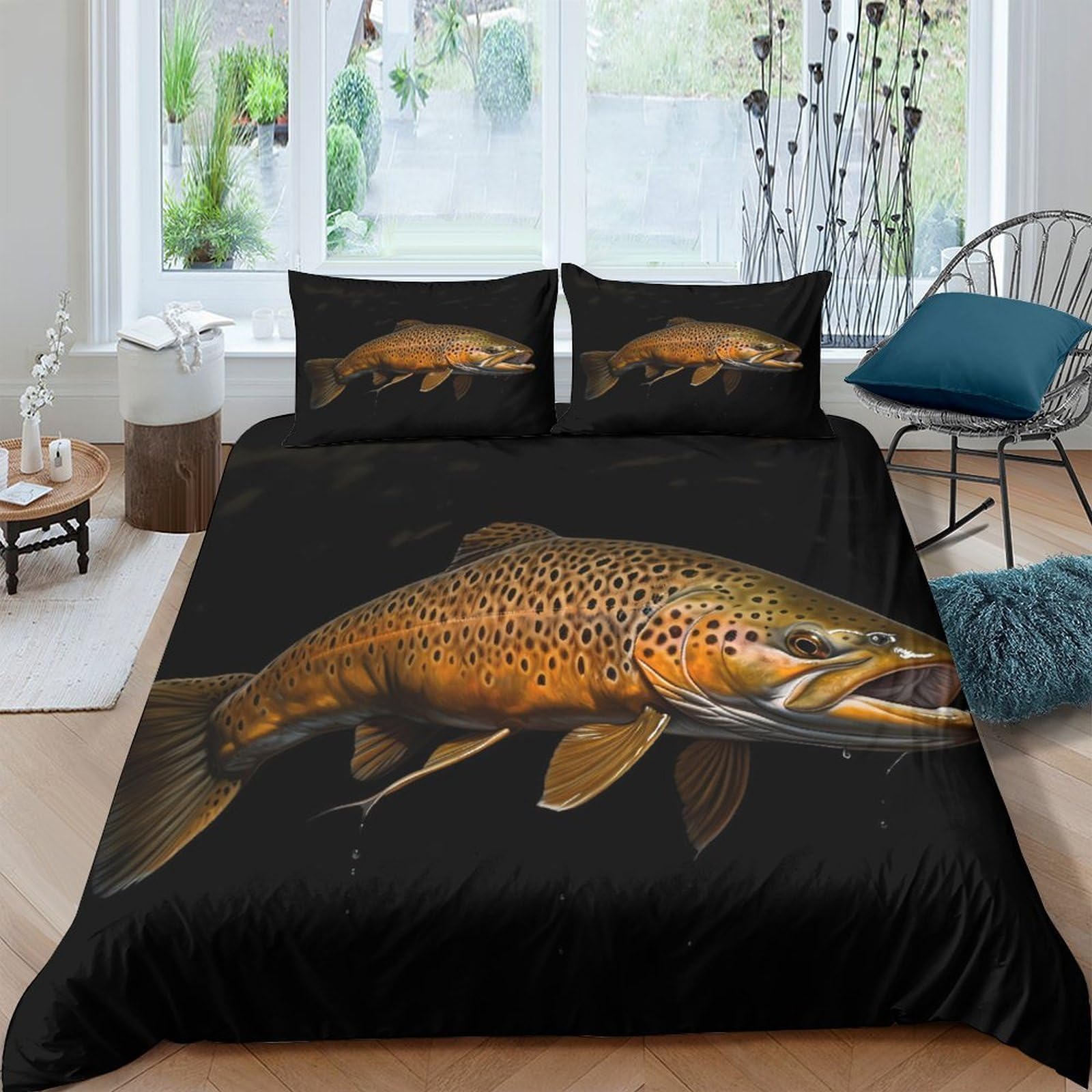 Ctjqhvkz Style-5 3D Printed Brown Trout Fitted Sheet Microfiber Soft Anti-Slip Fish Pattern Bed Cover For Bedroom Guest Room Decor Single（135X200cm）