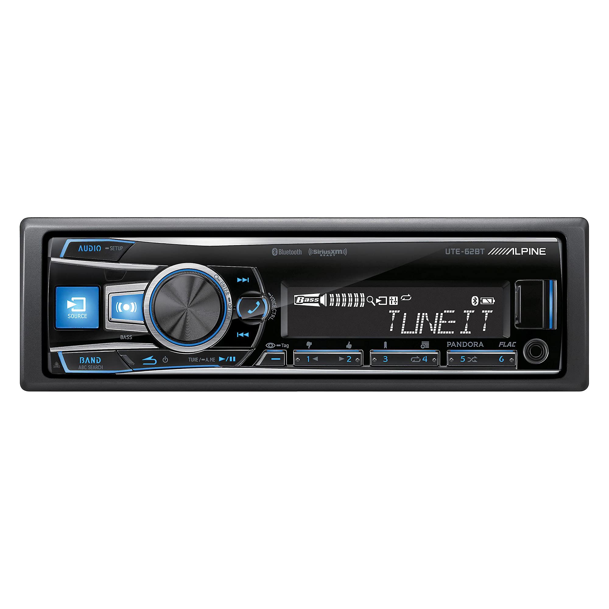 Alpine UTE-73BT In-Dash Single Din MP3 Am/FM Receiver Dual USB, Front Auxiliary, Iphone Pandora Internet Radio, Variable Color Illumination, Digital Media Receiver/Free Alphasonik Earbuds