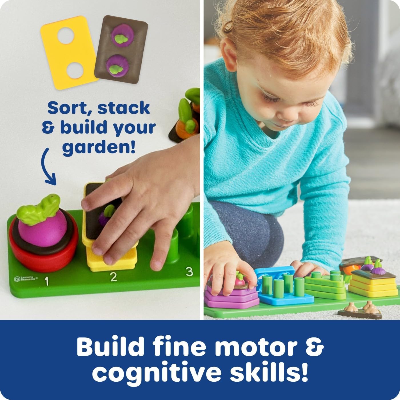 Learning Resources Stacking Shapes Garden, Fine Motor Skills, Stacking and Sorting Puzzle Board, Montessori Toddler Sensory Table Toys, Color Matching, Busy Board, Boy and Girl Gifts - Image 2
