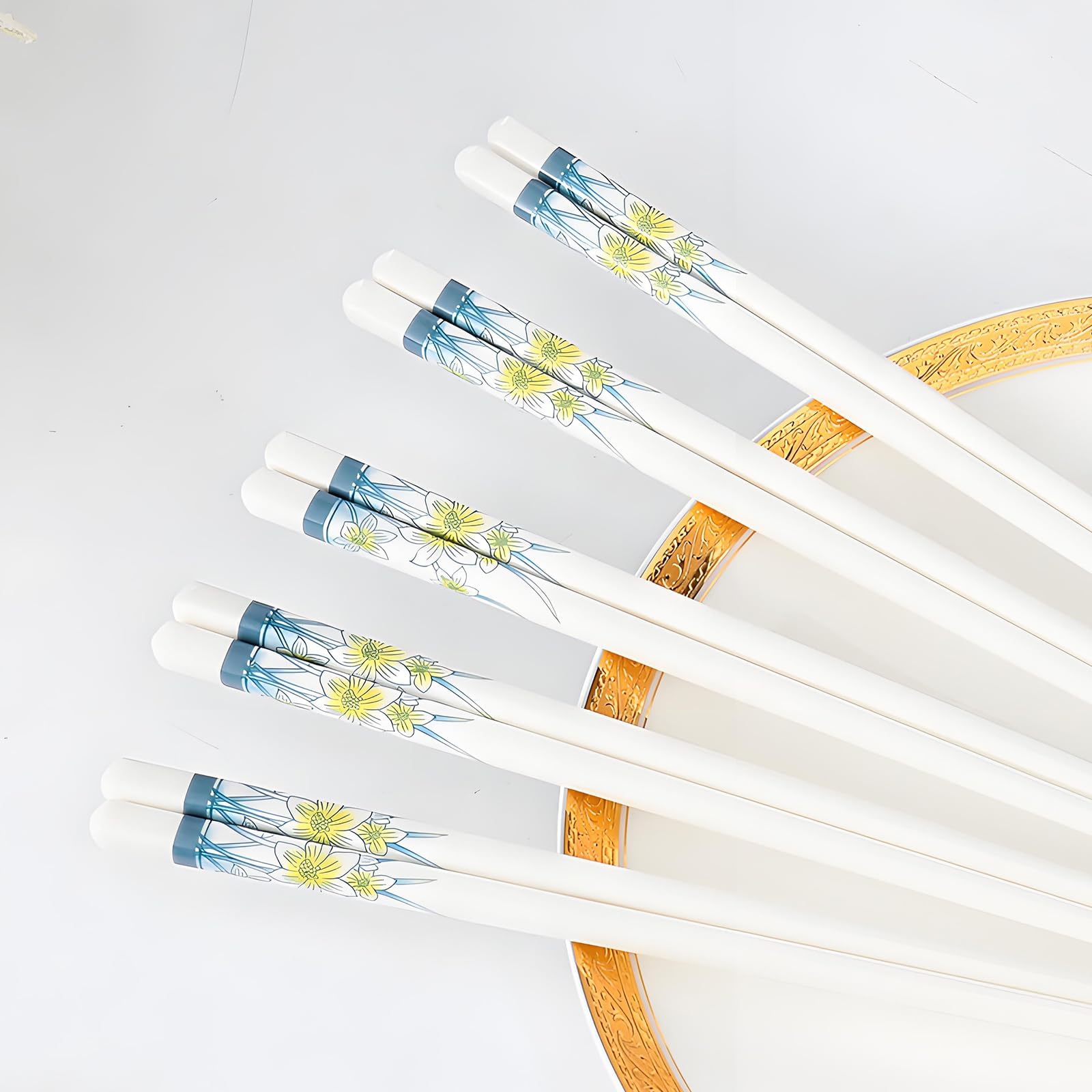 5 Pairs Ceramic Chopsticks - Reusable Chopsticks Dishwasher Safe, 9.5 Inches - Daffodil