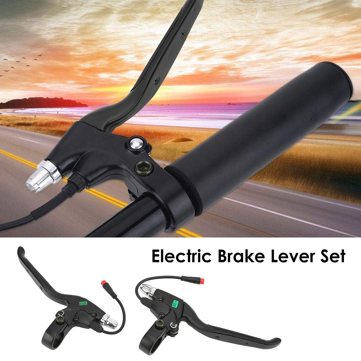 1 Paio di Leve Freno Meccaniche Elettriche,Maniglia del Freno in Lega di Alluminio con Connettore Impermeabile a 2 Pin,per Scooter Elettrico a 2 Ruote,Set di Ricambio per Manubrio Elettrico
