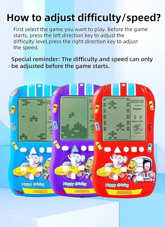 HLF Sports Car Appearance Block Game Console Big Screen Built-in 23 Brick Games 824 Modes Adjustable Speed/Difficulty 70s/80s/90s Handheld Game Decice Kids/Teens/Birthdays (Red)