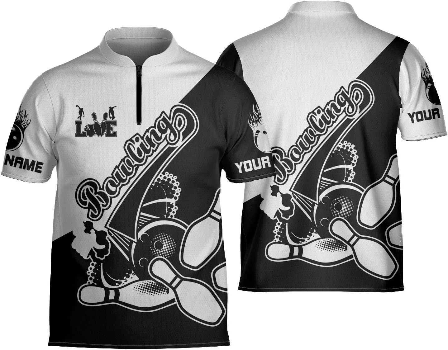Custom Bowling Jerseys for Men Women Personalized Team Name Quarter Zip 3D Apparel Customized Bowling Jersey Shirts Unisex