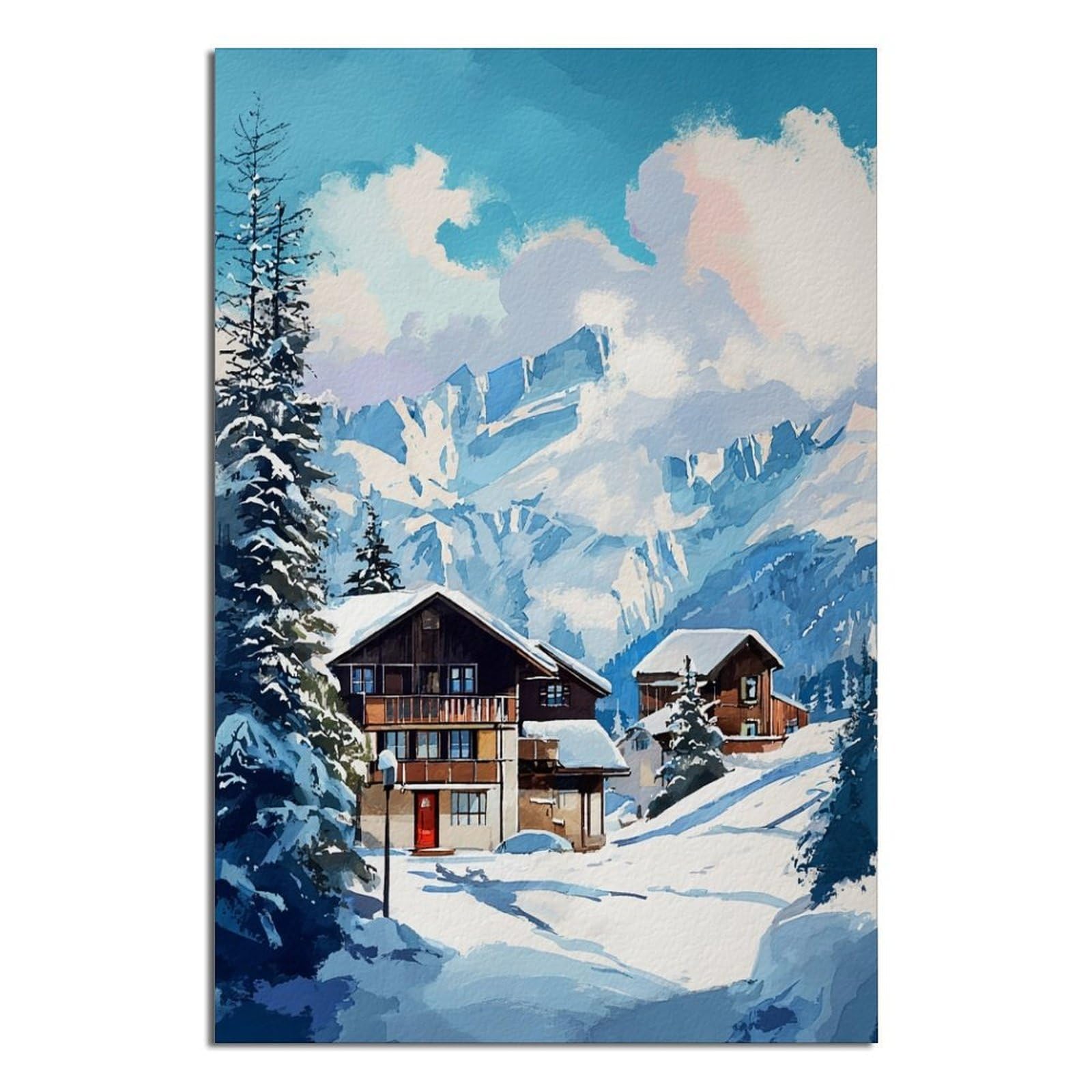 iPuzou Verbier Switzerland Ski Poster 20x30inch(50x75cm) Vintage Watercolor Canvas Art