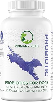 Primary Pets Premium Pet Supplies   Probiotics for Dogs with Prebiotics, 120 Powder Capsules, Supports Gut Health, Digestion and Immunity, Dog Probiotic Supplements for Gut Health
