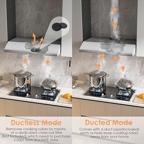 Miniatura 5 de Campana extractora de acero inoxidable de 30 pulgadas para debajo del gabinete, campana de ventilación delgada de cocina con conductossin conductos