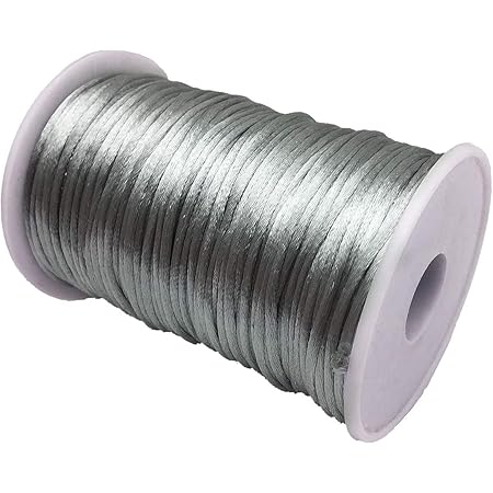 YEQIN 2mm x 100 Yards Quality Rattail Nylon Satin Cord Roll, Kumihimo Rattail, Chinese Knot (Silver Gray)