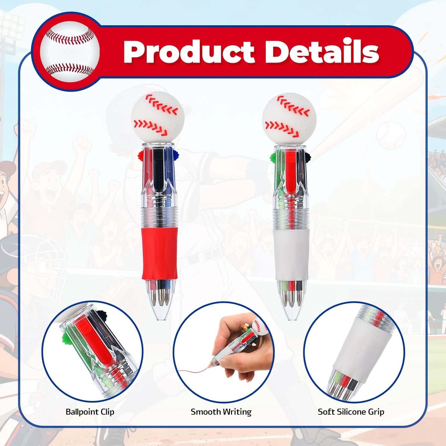 Baseball Party Favors baseball Pens Multicolor Pen in One Cute Fun 4-in-1 Pens Bulk Cool Ballpoint Pens for Birthday Gifts Teacher Supplies (Baseball, 60)