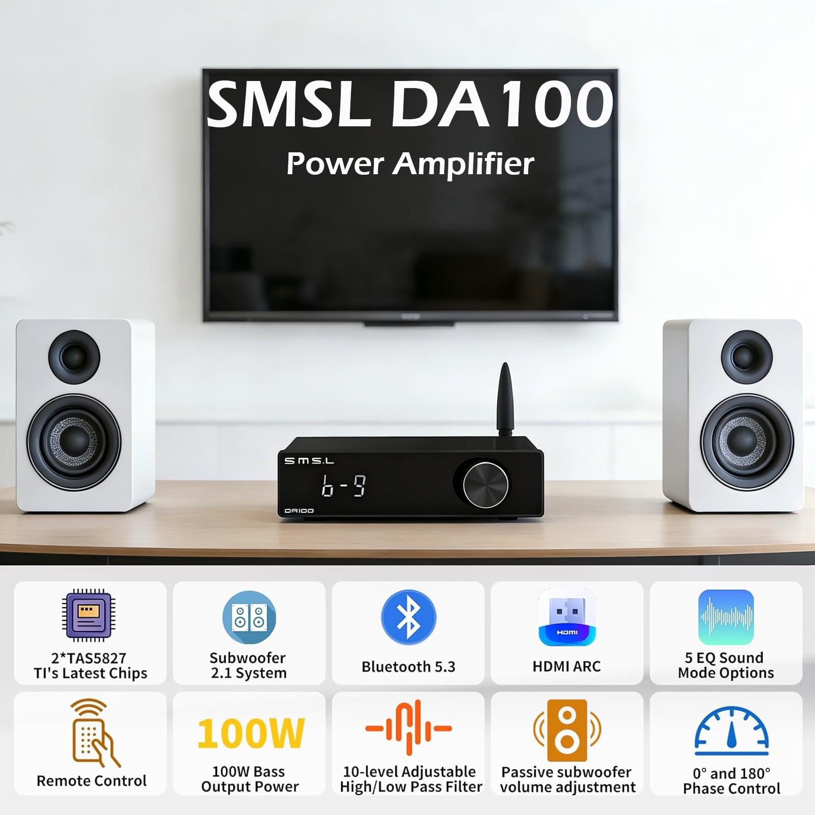 Amazon.co.jp: SMSL DA100 パワーアンプ TI TAS5827x2チップ搭載 100W