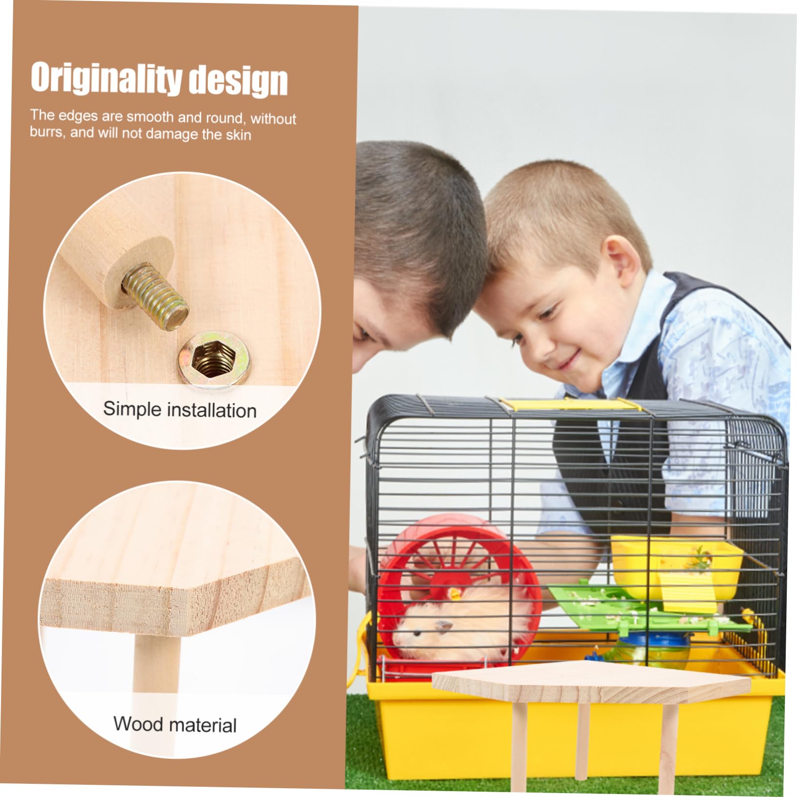 POPETPOP Wooden Hamster Platform Thickened Wood Stand for Pets Durable Design for Dwarf Hamsters and More Present for