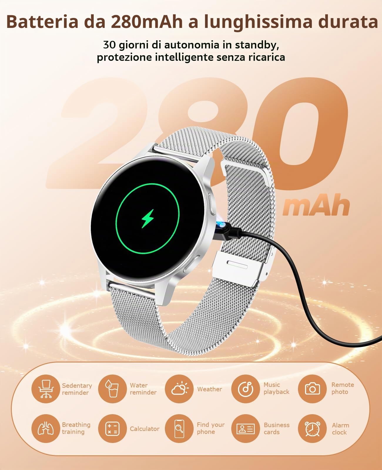 SLOKSFil Smartwatch Donna, 1.27”Touchscreen Completo Orologio Donna Rotondo con Chiamate Bluetooth, 24H Frequenza Cardiaca Monitor Sonno, 100+ Modalità Sportive Compatibile con Android iOS (Argento)