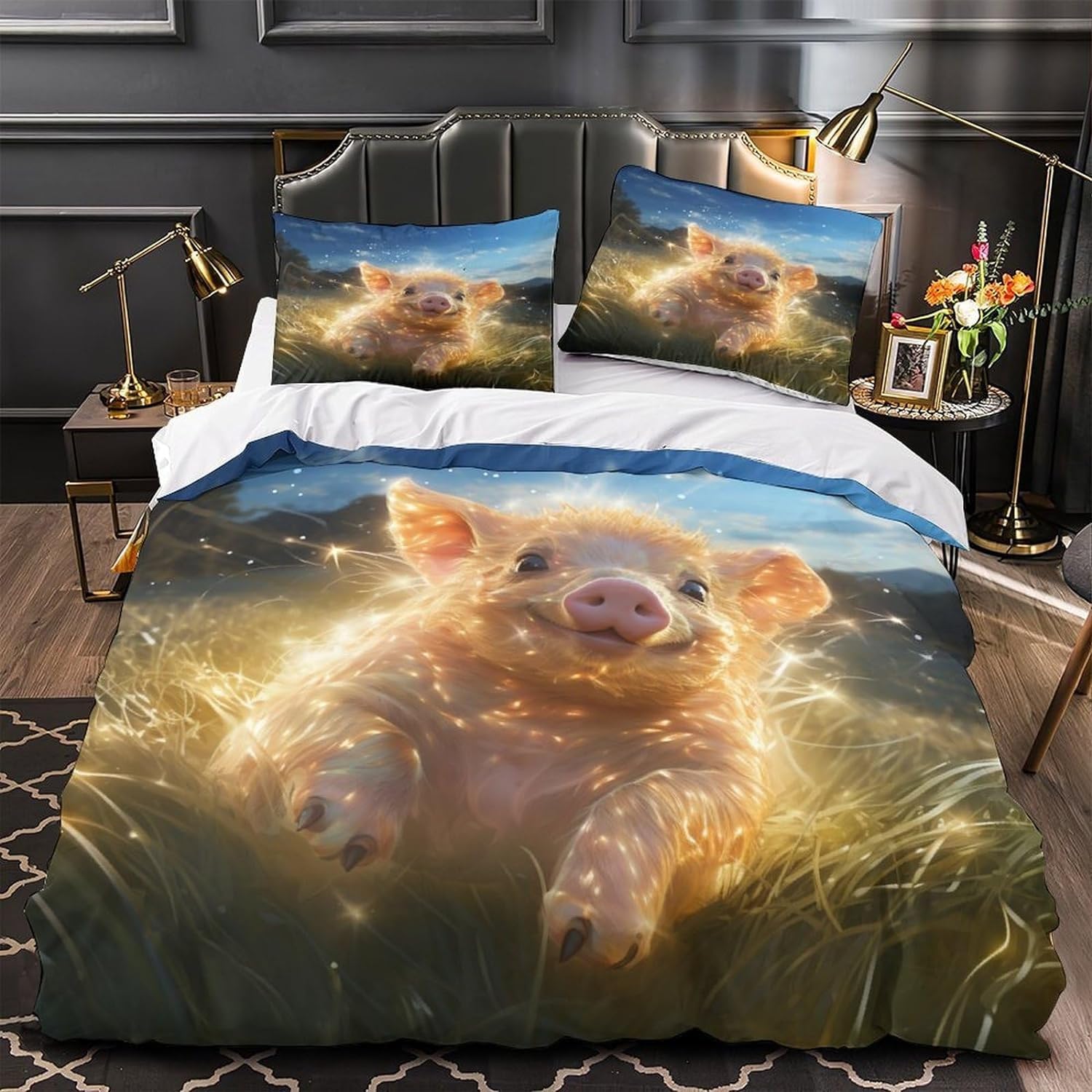 Housse de couette 200x200 fermeture éclair parure lit microfibre facile à enfiler
