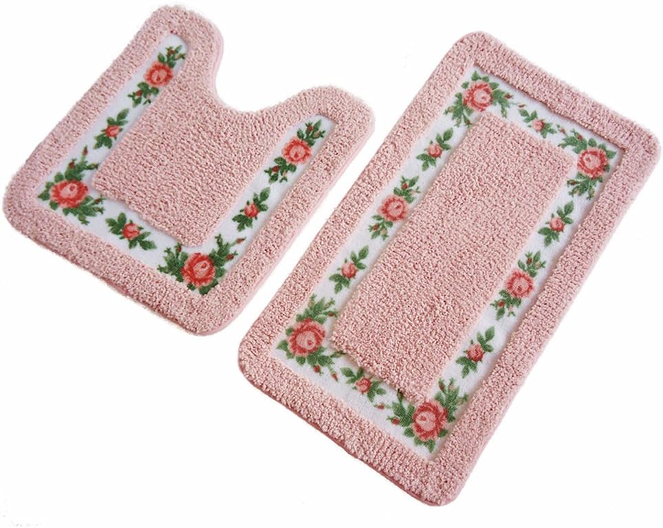 Amazon.com: UKELER Non-Skid Floral Rose Bathroom Contour Rugs, Set of 2 ...