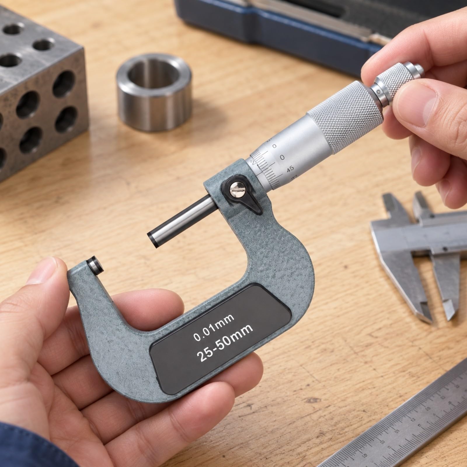 predolo Micrómetro Exterior Mecánico Sólido Micrómetro con en Forma C Práctico Pinza Vernier para Maquinistas, Metalúrgicos, Inspección Dimensional, 50-75mm