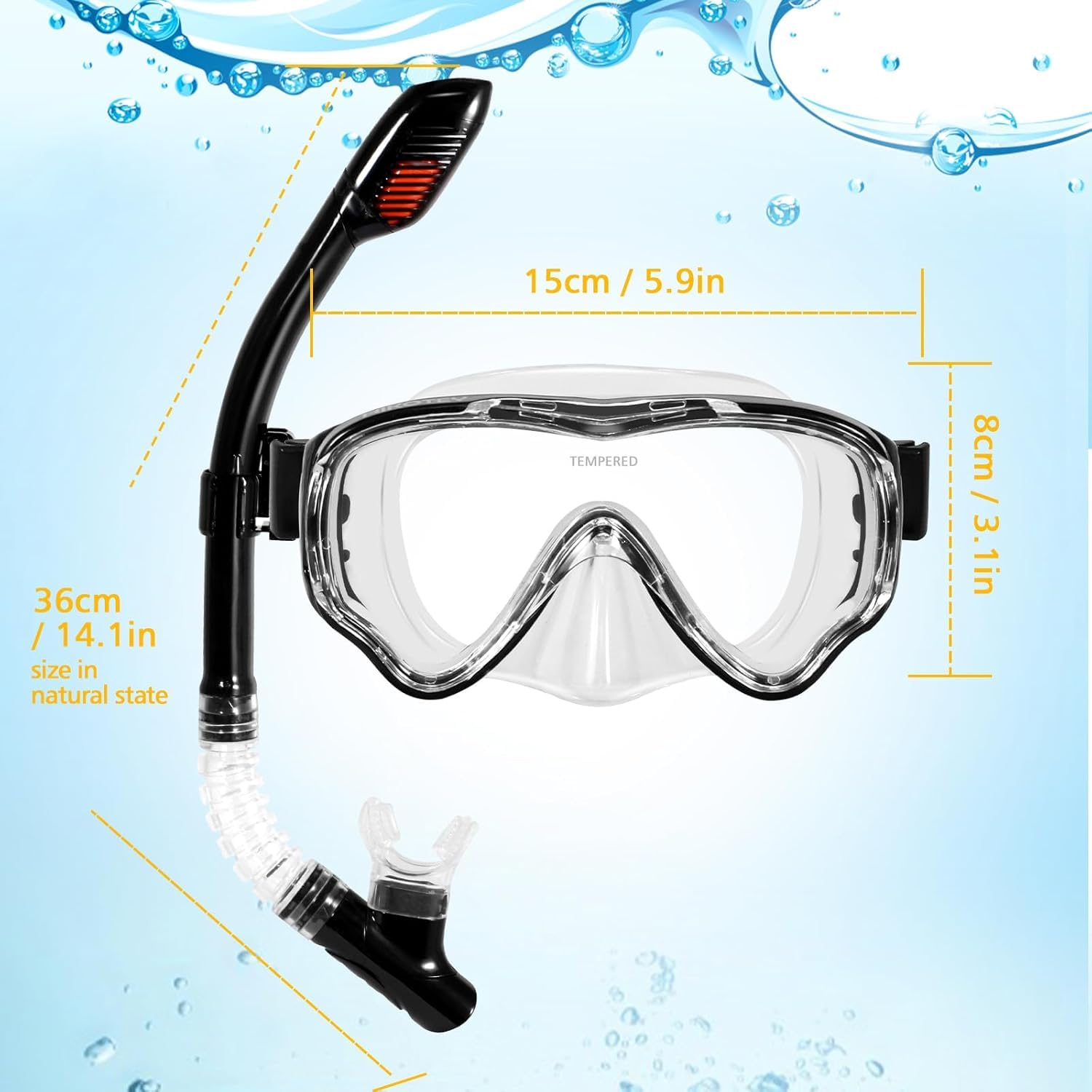 Set da snorkeling per bambini, maschera da snorkeling completamente asciutta per adulti, protezione anti-appannamento, unisex, vista panoramica HD, attrezzatura per snorkeling per bambini dai