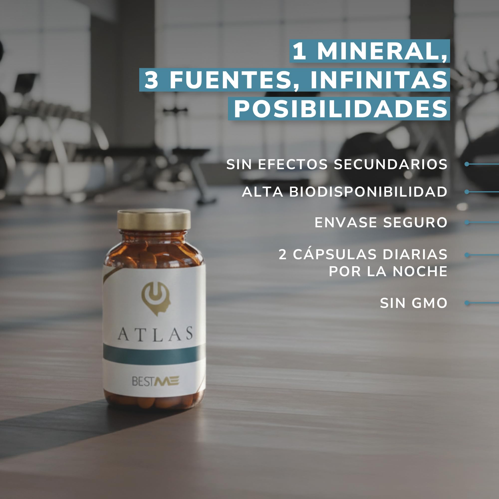 BESTME - Magnesio Complex 3X Citrato, Bisglicinato y Malato 988 mg | 60 Cápsulas con Vitaminas C/B6/B5 | Ayuda a Disminuir el Cansancio y Apoya a Músculos y Huesos (Atlas)