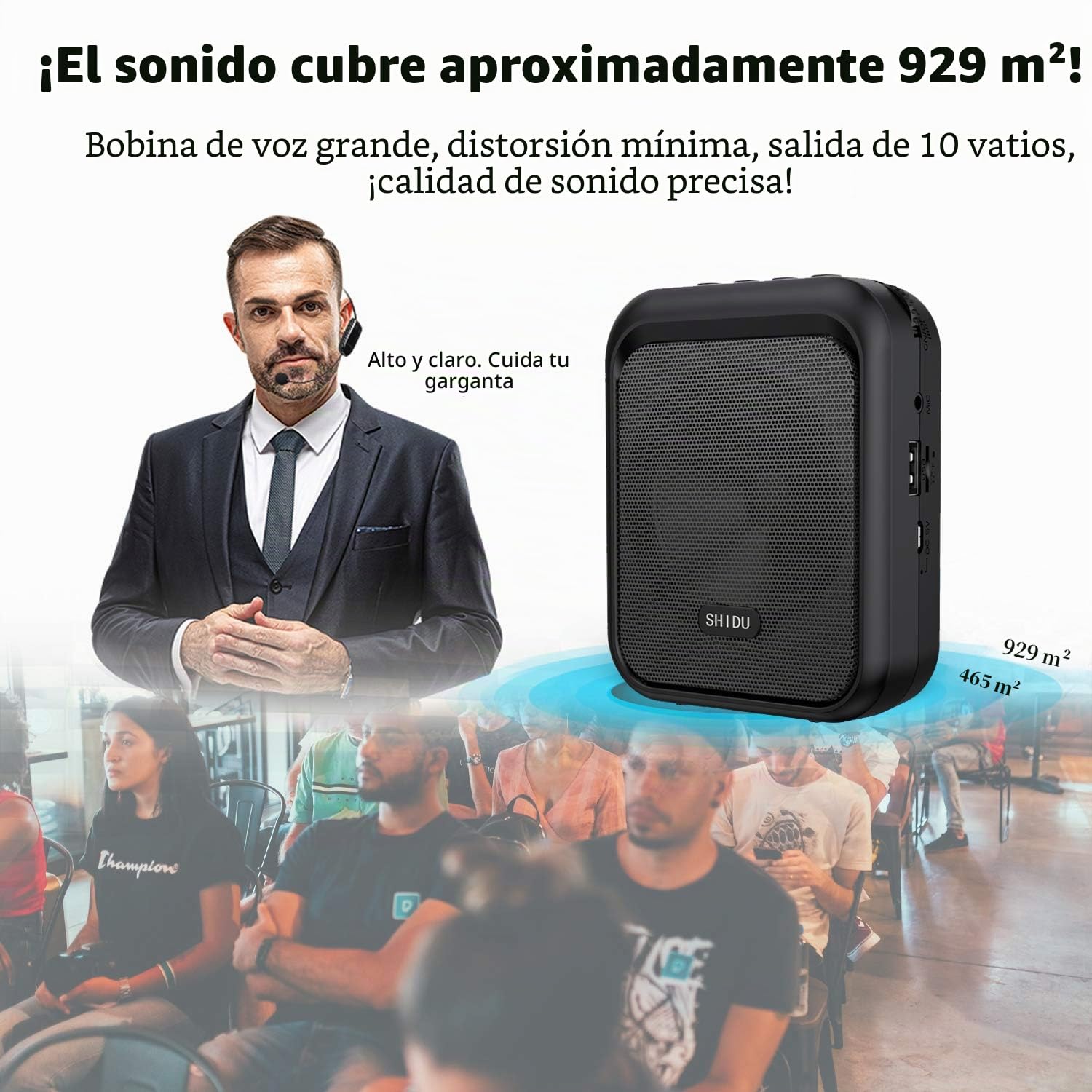 SHIDU Mini Amplificador de Voz Altavoz Bluetooth Portátil con Micrófono Inalámbrico UHF Auriculares 10W 1800mAh Sistema de PA Admite Audio en Formato MP3 para Profesores,Entrenadores, Guía Turístico